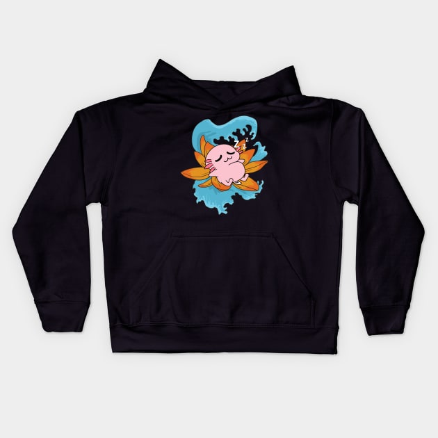 Anime Manga Axolotl Snaxolotl Kawaii Flower Axolotl Food Kids Hoodie by alcoshirts